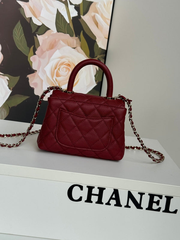 CC 24K Coco Handle Nano 14.5cm Burgundy Grained Calfskin Gold Hardware