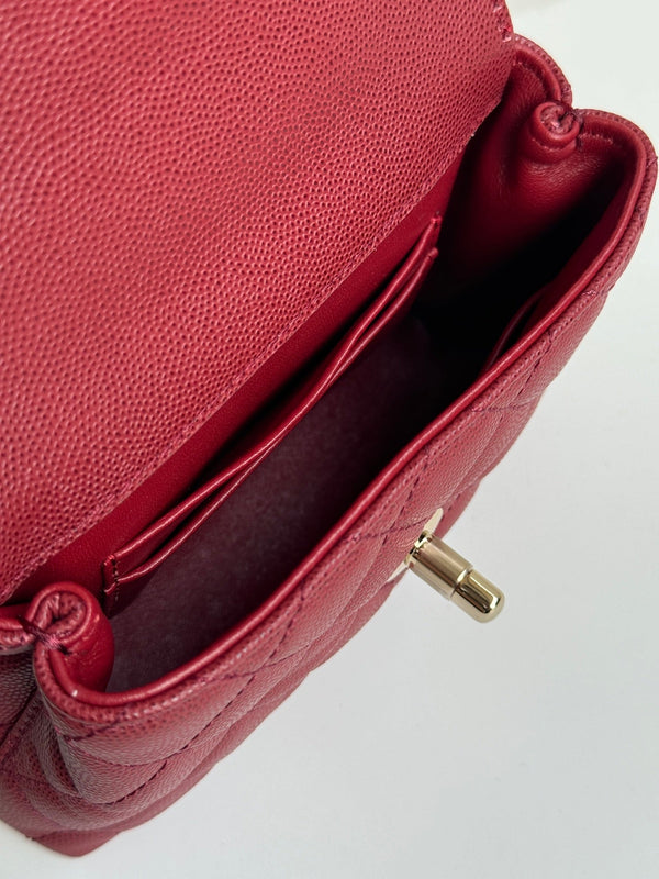 CC 24K Coco Handle Nano 14.5cm Burgundy Grained Calfskin Gold Hardware