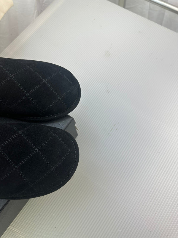 CC Black Suede Gold Chain Mules