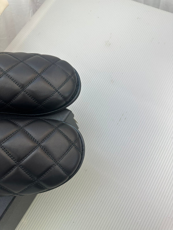 CC Black Lambskin Gold Chain Mules