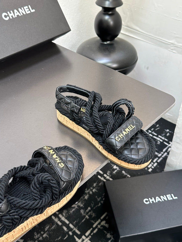 CC Sandals Black Rope Lambskin 331281