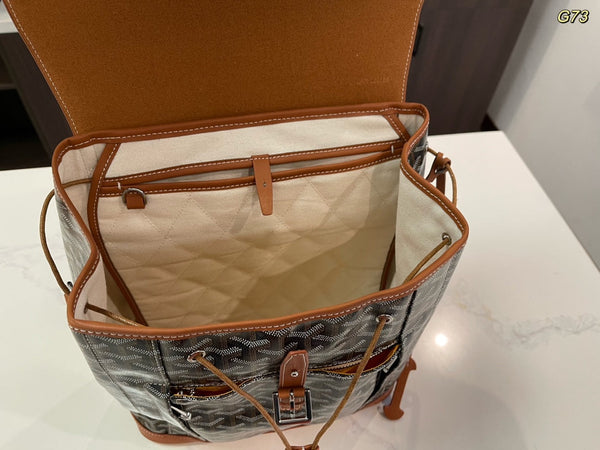 ZAINO ALPIN 37 IN PELLE DI AGNELLO MARRONE E TELA GOYARDINE