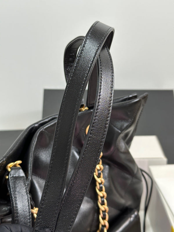 CC 25C Drawstring Backpack Black Lambskin Gold Hardware 243655