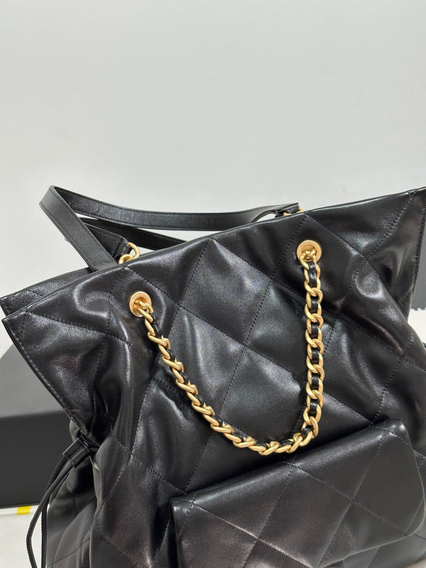 CC 25C Drawstring Backpack Black Lambskin Gold Hardware 243655