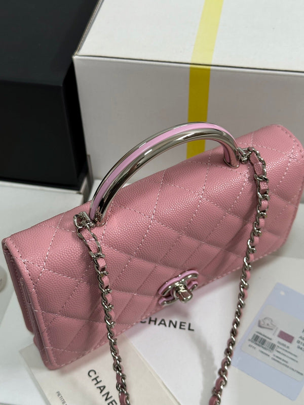 CC 25P Wallet Woc Handle 19cm Pink Pastel Leather Silver Hardware 243448