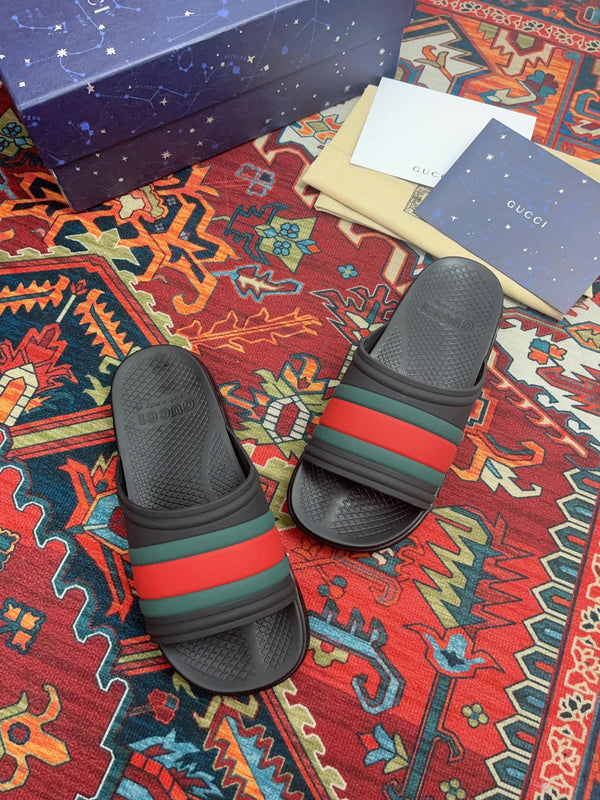 GG WEB SLIDE SANDAL BLACK RUBBER