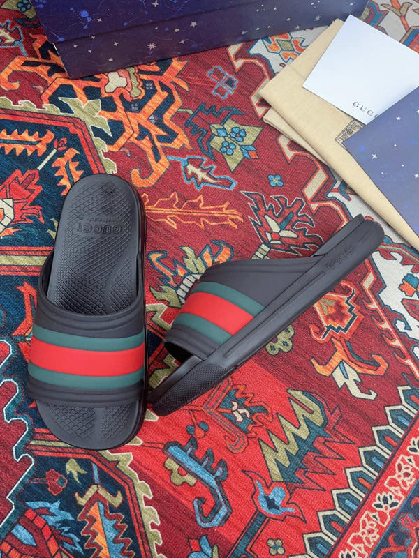 GG WEB SLIDE SANDAL BLACK RUBBER