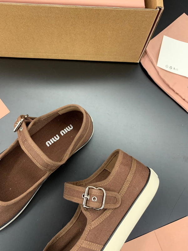 Miu 26s Drill Ballerinas Coffee Canvas 688282