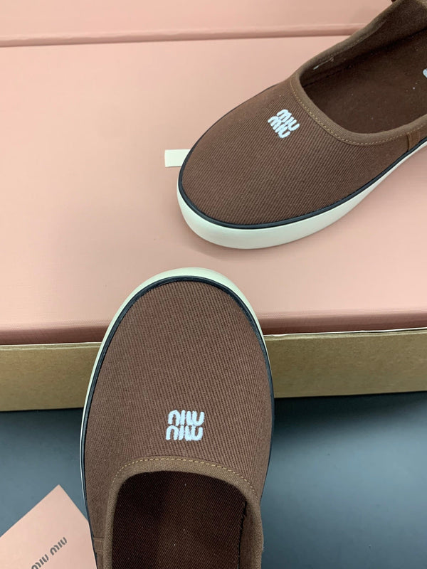 Miu 26s Drill Ballerinas Coffee Canvas 688282