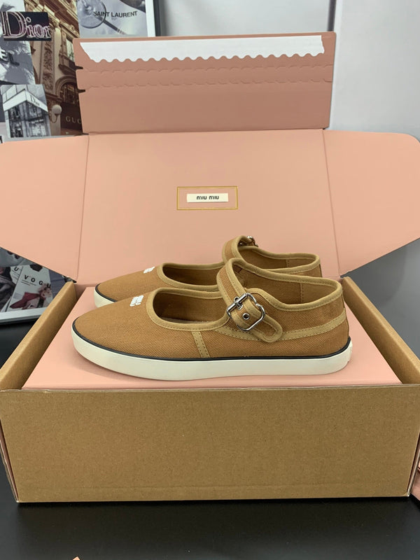 Miu 26s Drill Ballerinas Brown Canvas 688283
