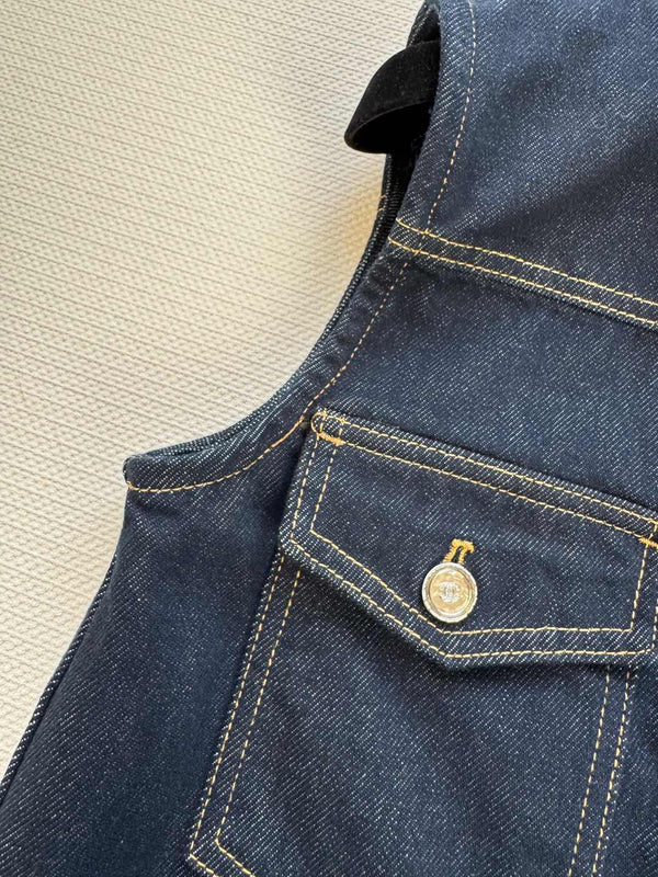 CC 25 Vest Jacket Blue Denim Fabric
