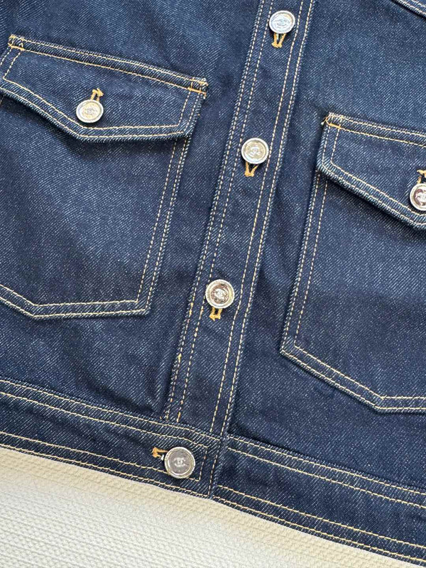CC 25 Vest Jacket Blue Denim Fabric