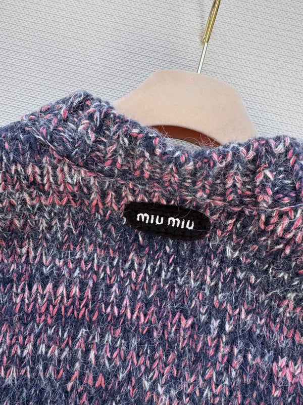 Miu Miu 25 Twisted Snowflake-colored Round-neck Sweater Multicolor Cashmere