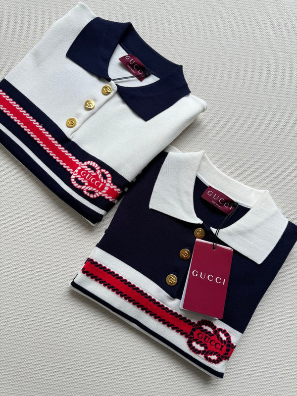 Gucci Striped Polo Knitted Top Cotton