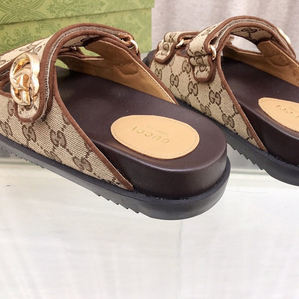 GG Rubber Sole Logo Sandals Brown Caro