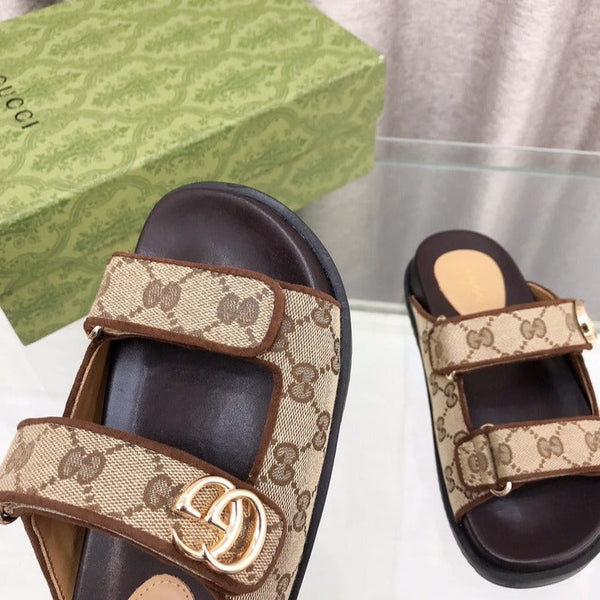 GG Rubber Sole Logo Sandals Brown Caro