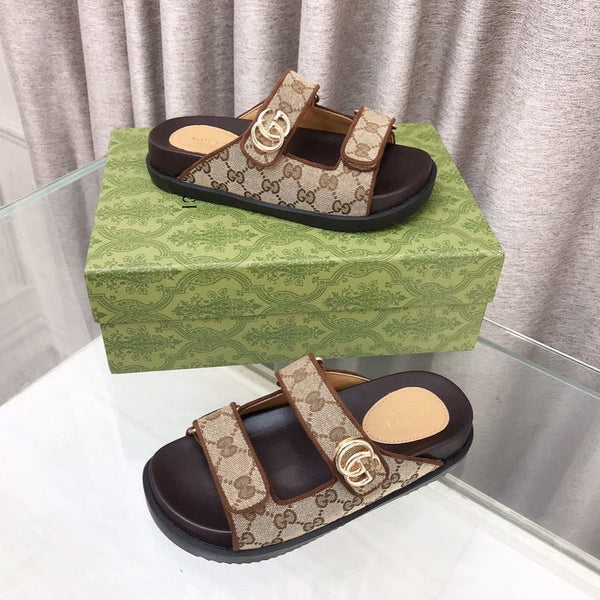 GG Rubber Sole Logo Sandals Brown Caro