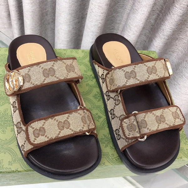 GG Rubber Sole Logo Sandals Brown Caro