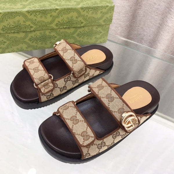 GG Rubber Sole Logo Sandals Brown Caro
