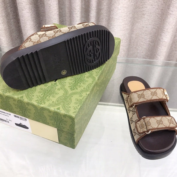 GG Rubber Sole Logo Sandals Brown Caro
