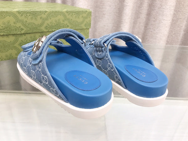 GG Rubber Sole Logo Sandals Blue Caro