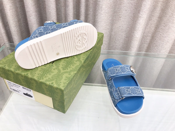 GG Rubber Sole Logo Sandals Blue Caro