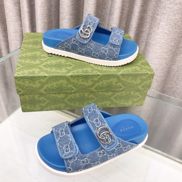 GG Rubber Sole Logo Sandals Blue Caro