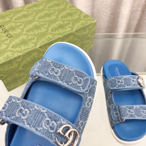 GG Rubber Sole Logo Sandals Blue Caro