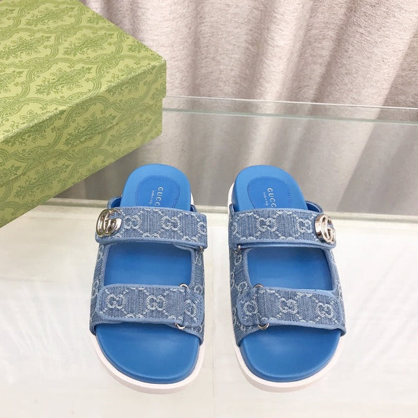 GG Rubber Sole Logo Sandals Blue Caro