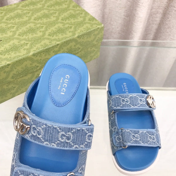 GG Rubber Sole Logo Sandals Blue Caro