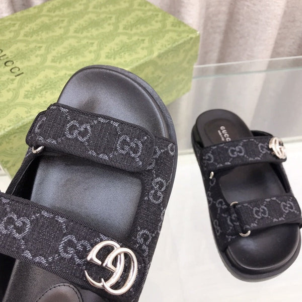 GG Rubber Sole Logo Sandals Black Caro