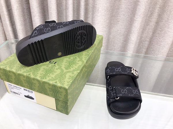 GG Rubber Sole Logo Sandals Black Caro