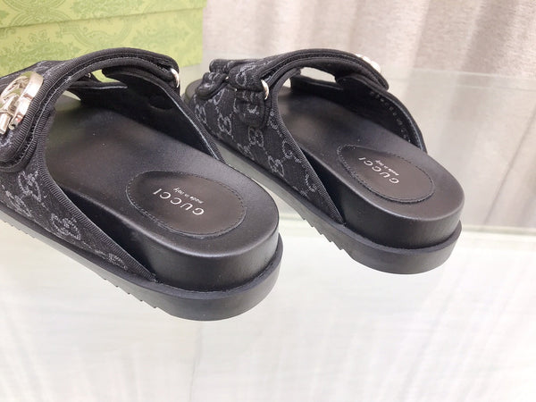 GG Rubber Sole Logo Sandals Black Caro