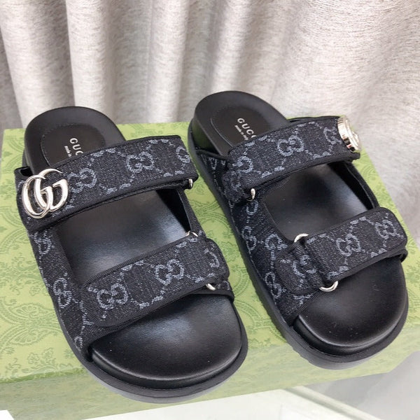 GG Rubber Sole Logo Sandals Black Caro