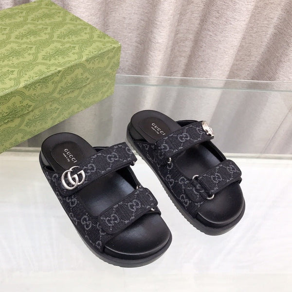GG Rubber Sole Logo Sandals Black Caro