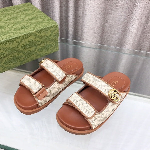 GG Rubber Sole Logo Sandals Brown