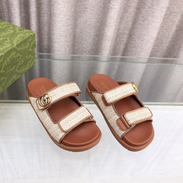 GG Rubber Sole Logo Sandals Brown