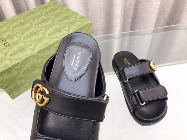 GG Rubber Sole Logo Sandals Black