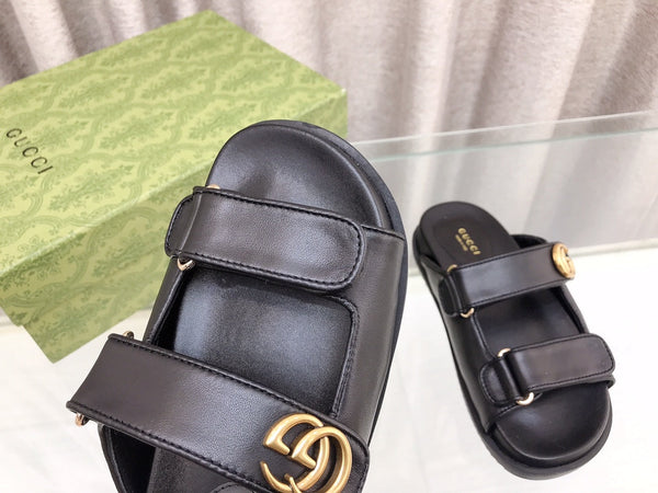 GG Rubber Sole Logo Sandals Black