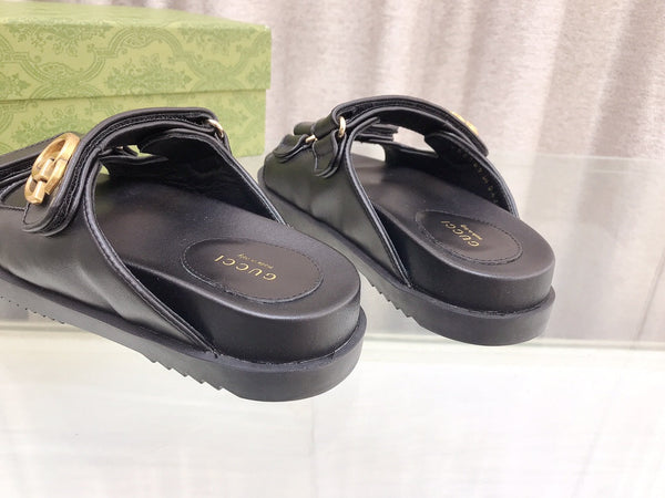 GG Rubber Sole Logo Sandals Black