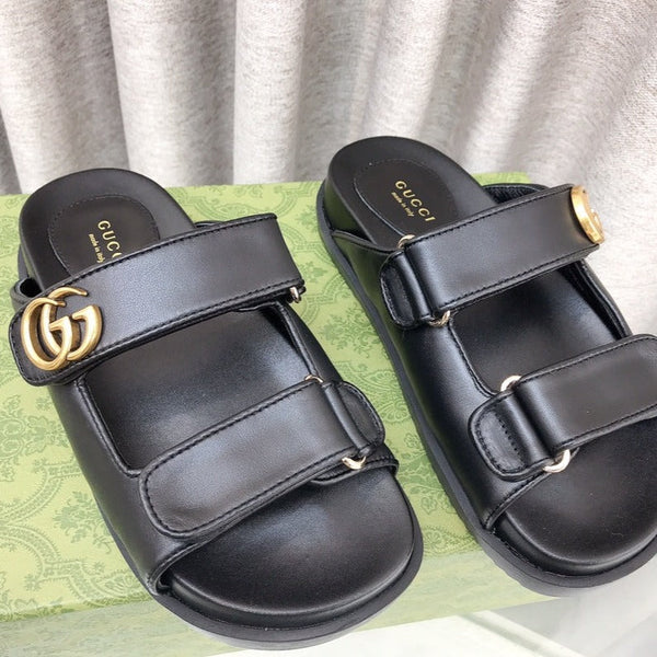 GG Rubber Sole Logo Sandals Black