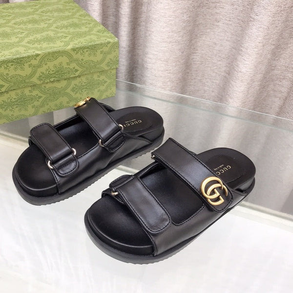 GG Rubber Sole Logo Sandals Black