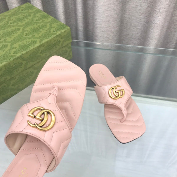 GG marmont logo - embellished mattelasse leather sandal in pink