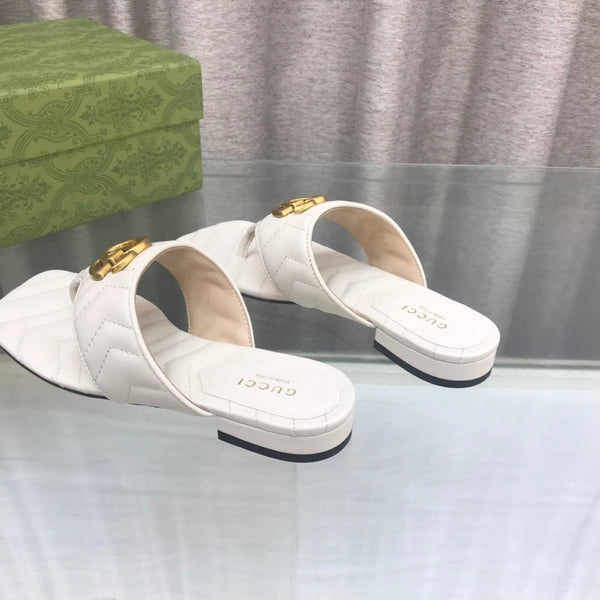 GG marmont logo - embellished mattelasse leather sandal in white