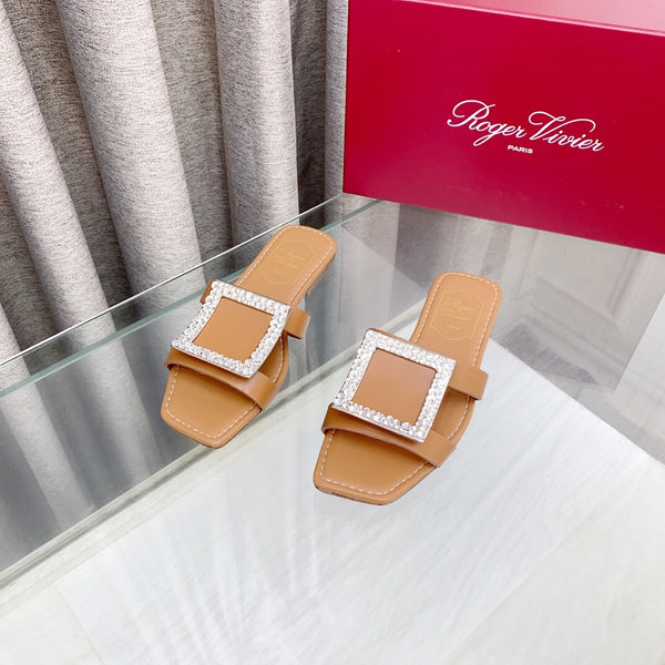 Viv 25 Diamond Flat Slippers Brown Cowhide 283035