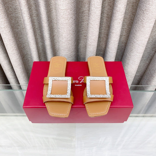 Viv 25 Diamond Flat Slippers Brown Cowhide 283035