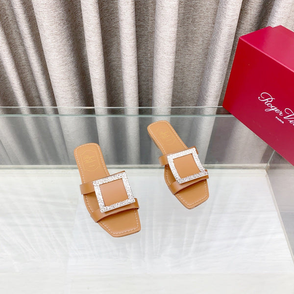 Viv 25 Diamond Flat Slippers Brown Cowhide 283035