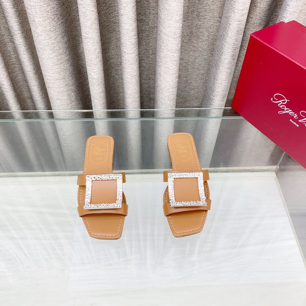 Viv 25 Diamond Flat Slippers Brown Cowhide 283035