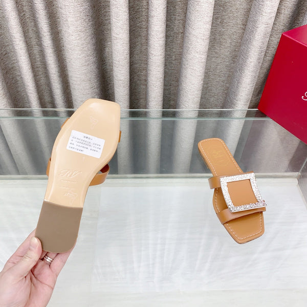 Viv 25 Diamond Flat Slippers Brown Cowhide 283035