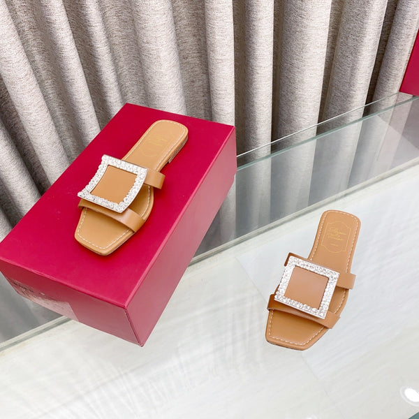 Viv 25 Diamond Flat Slippers Brown Cowhide 283035